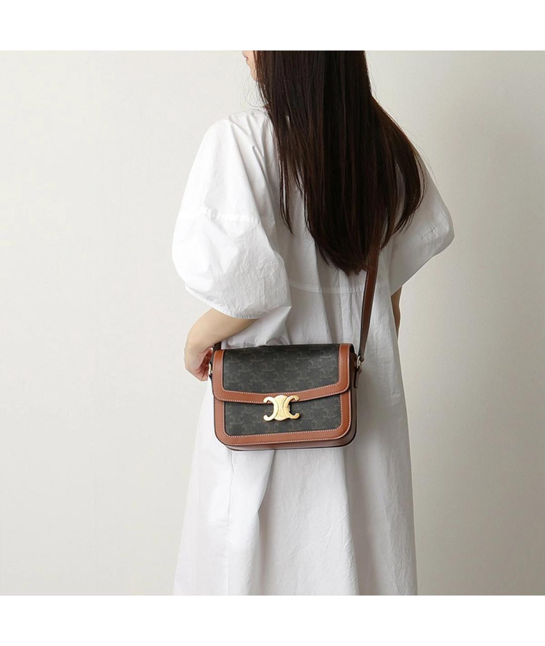 CELINE Коричневая кожаная сумка через плечо, фото 6