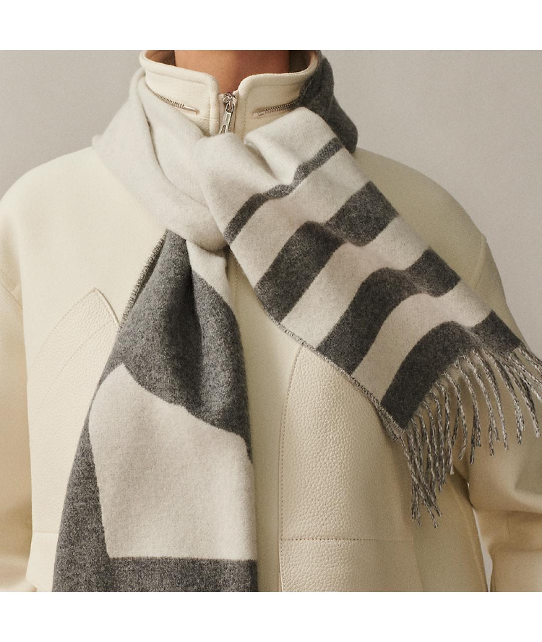 HERMES Серый кашемировый шарф, фото 2