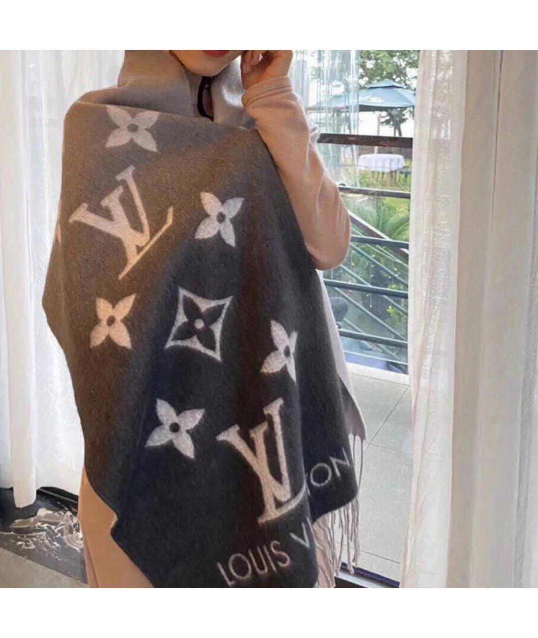 LOUIS VUITTON Серый шарф, фото 3