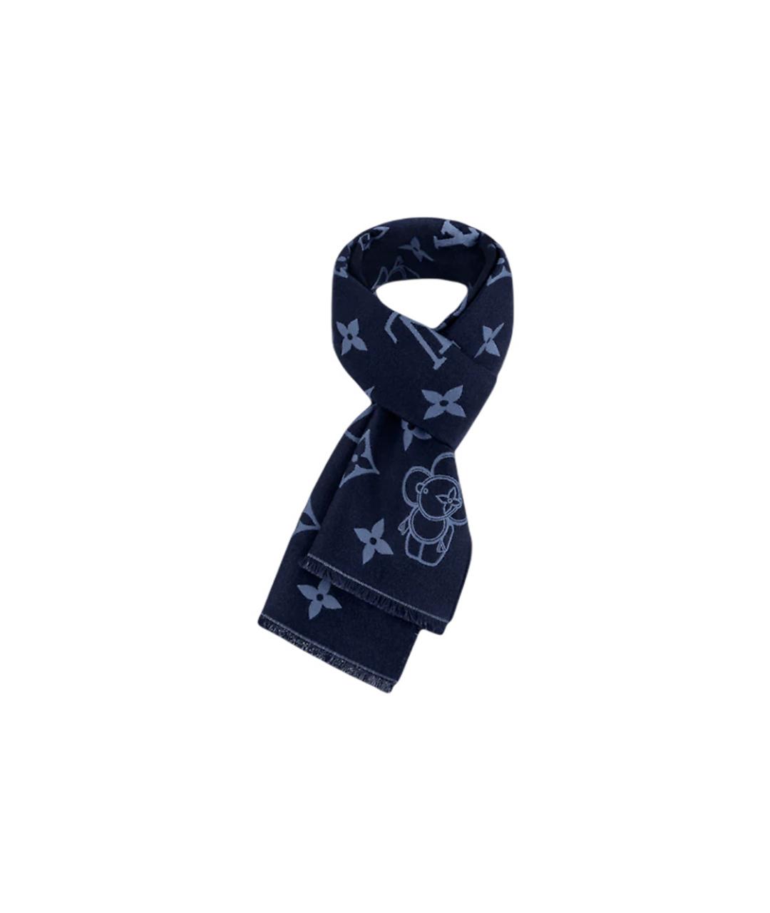 LOUIS VUITTON Темно-синий шерстяной шарф, фото 2