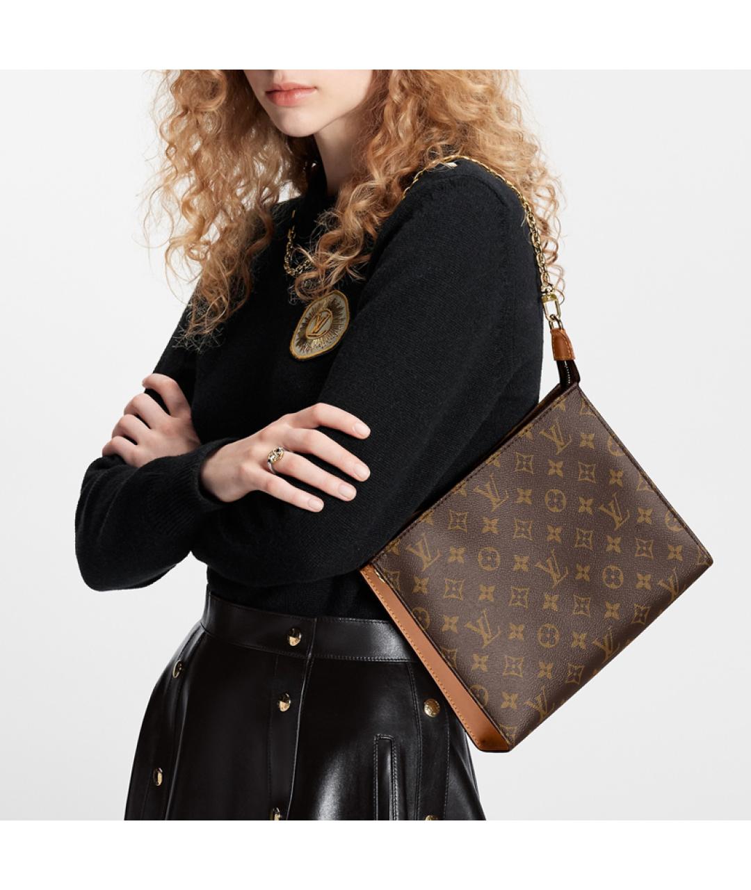 LOUIS VUITTON Коричневая кожаная косметичка, фото 8