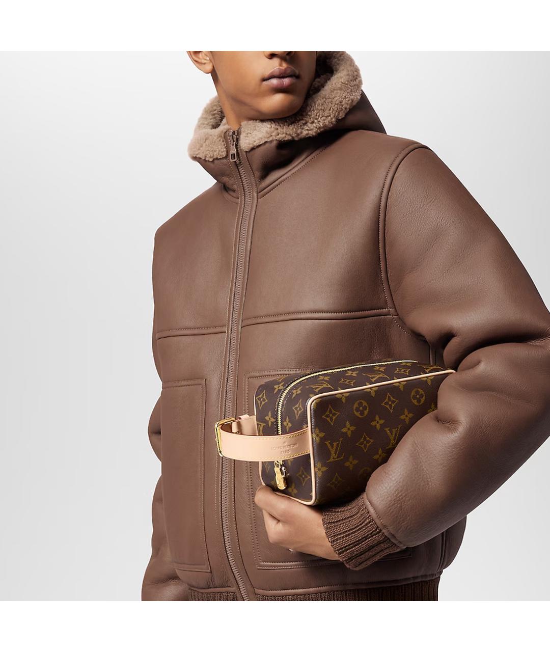 LOUIS VUITTON Коричневая кожаная косметичка, фото 3