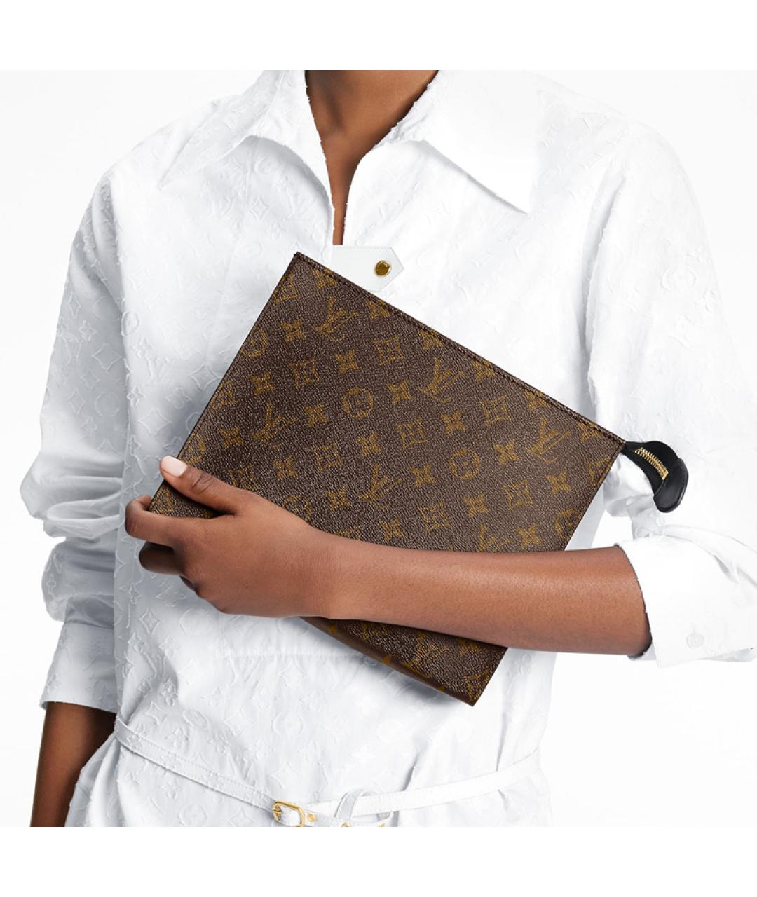 LOUIS VUITTON Коричневая кожаная косметичка, фото 7