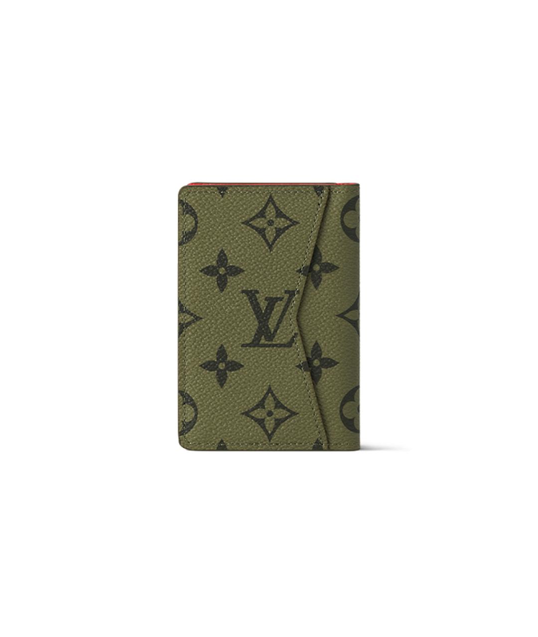 LOUIS VUITTON Зеленый кожаный кошелек, фото 3