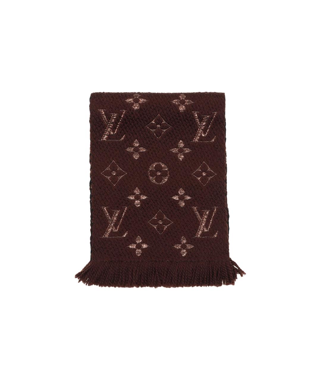 LOUIS VUITTON Коричневый кашемировый шарф, фото 3
