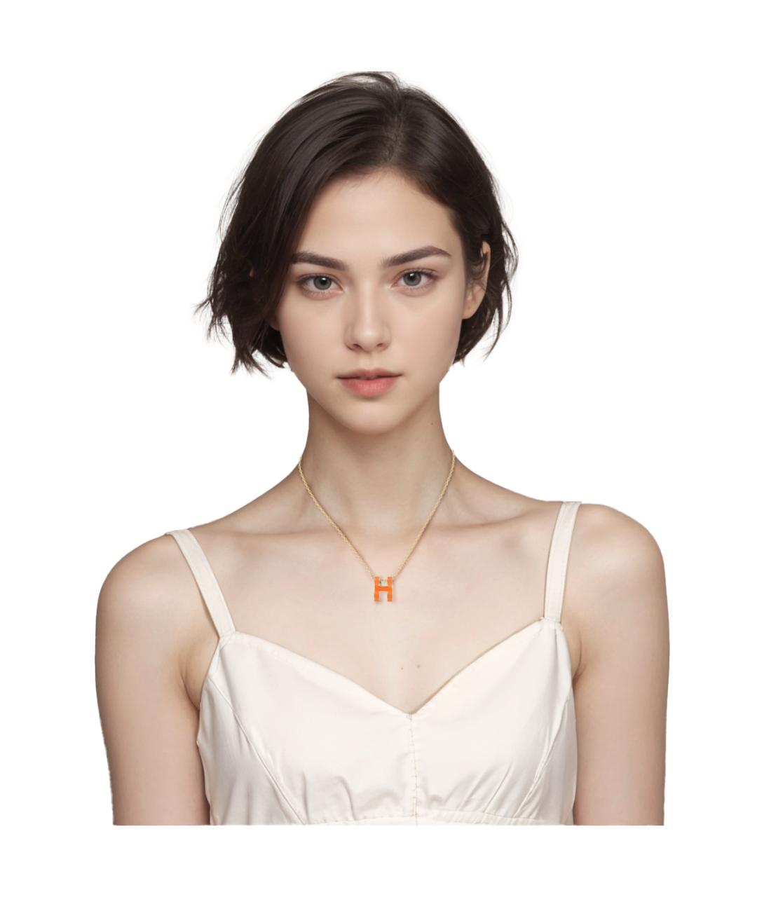 HERMES Оранжевая металлическая подвеска, фото 4