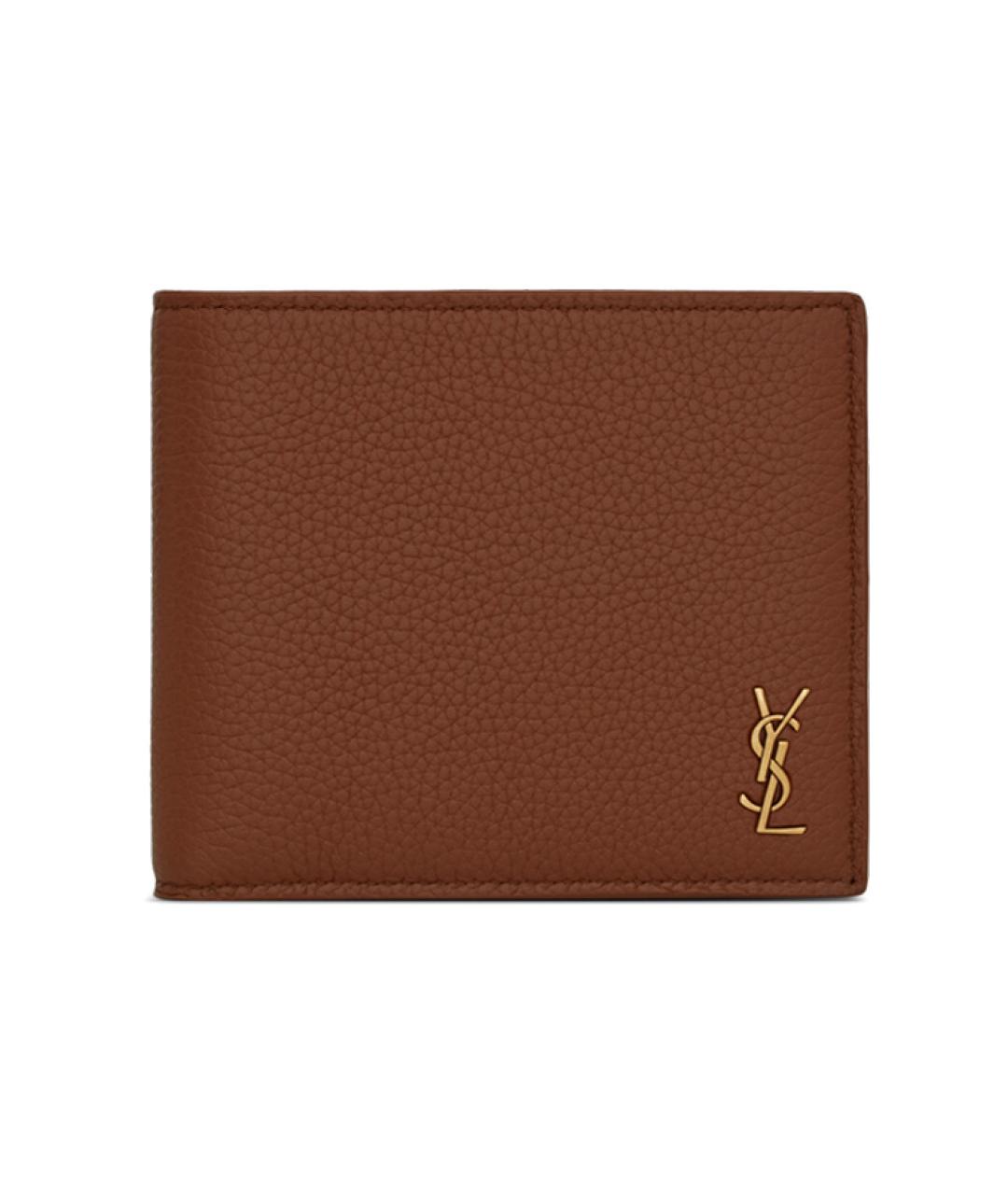 SAINT LAURENT Коричневый кожаный кошелек, фото 6