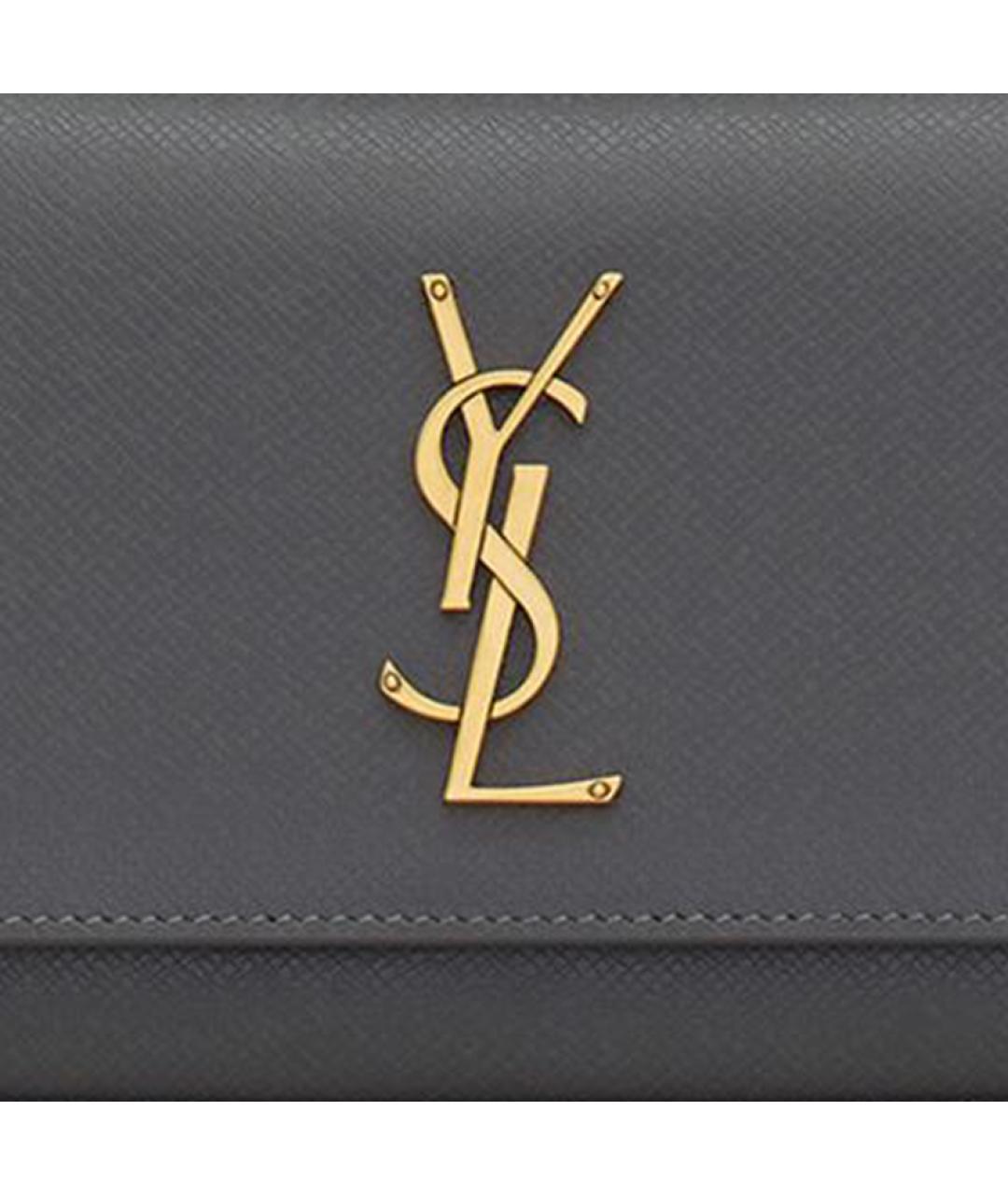 SAINT LAURENT Серый кожаный кошелек, фото 8