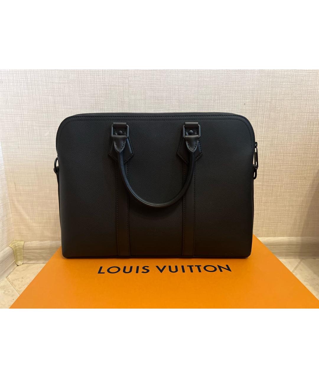 LOUIS VUITTON Черный кожаный портфель, фото 3