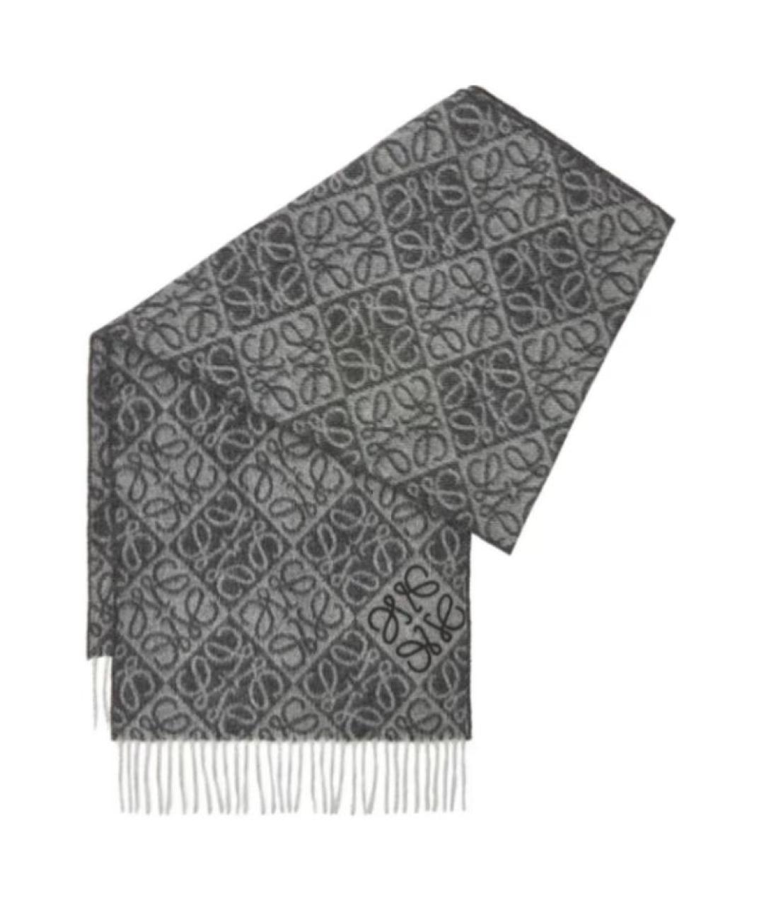 LOEWE Серый шерстяной шарф, фото 1