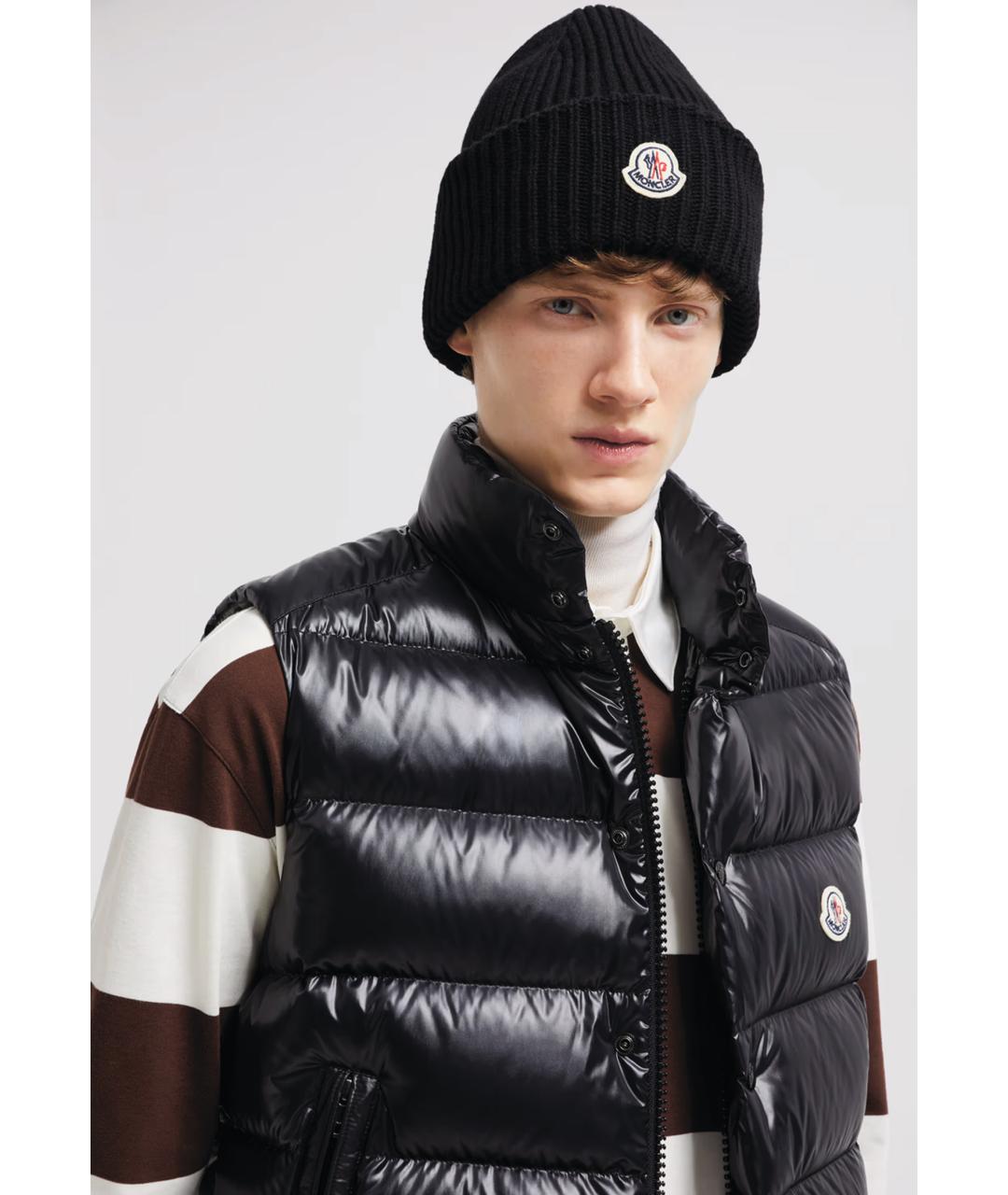 MONCLER Черная шерстяная шапка, фото 3