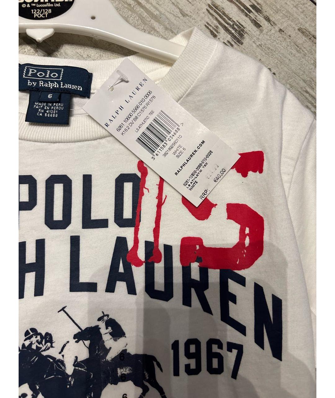 POLO RALPH LAUREN Белая хлопковая детская футболка, фото 5