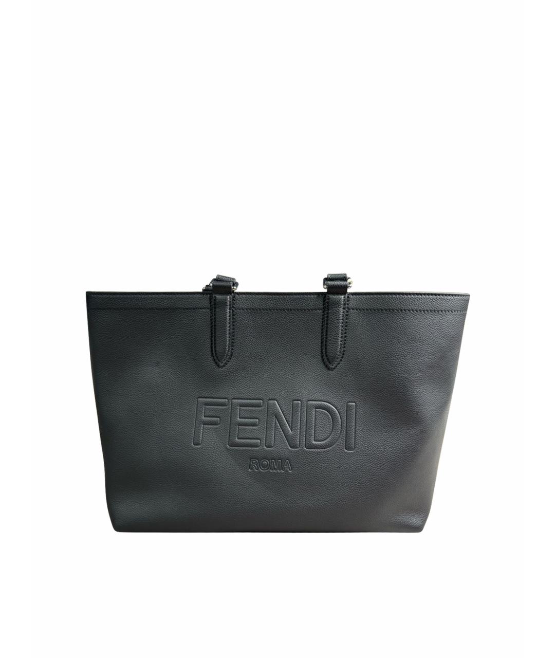 FENDI Черная кожаная сумка тоут, фото 1