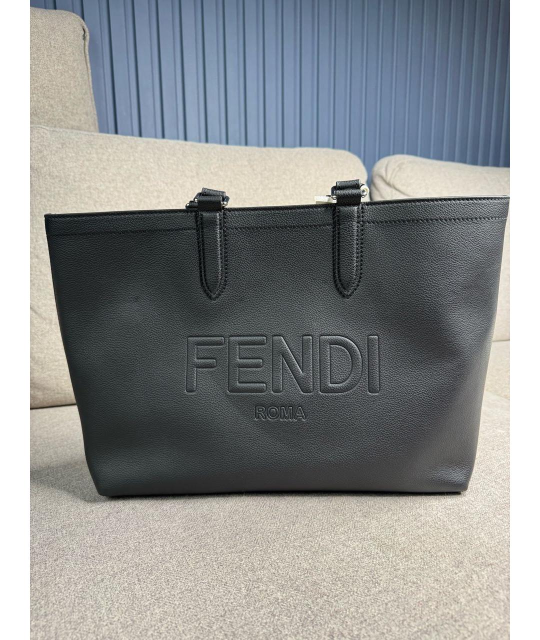 FENDI Черная кожаная сумка тоут, фото 6