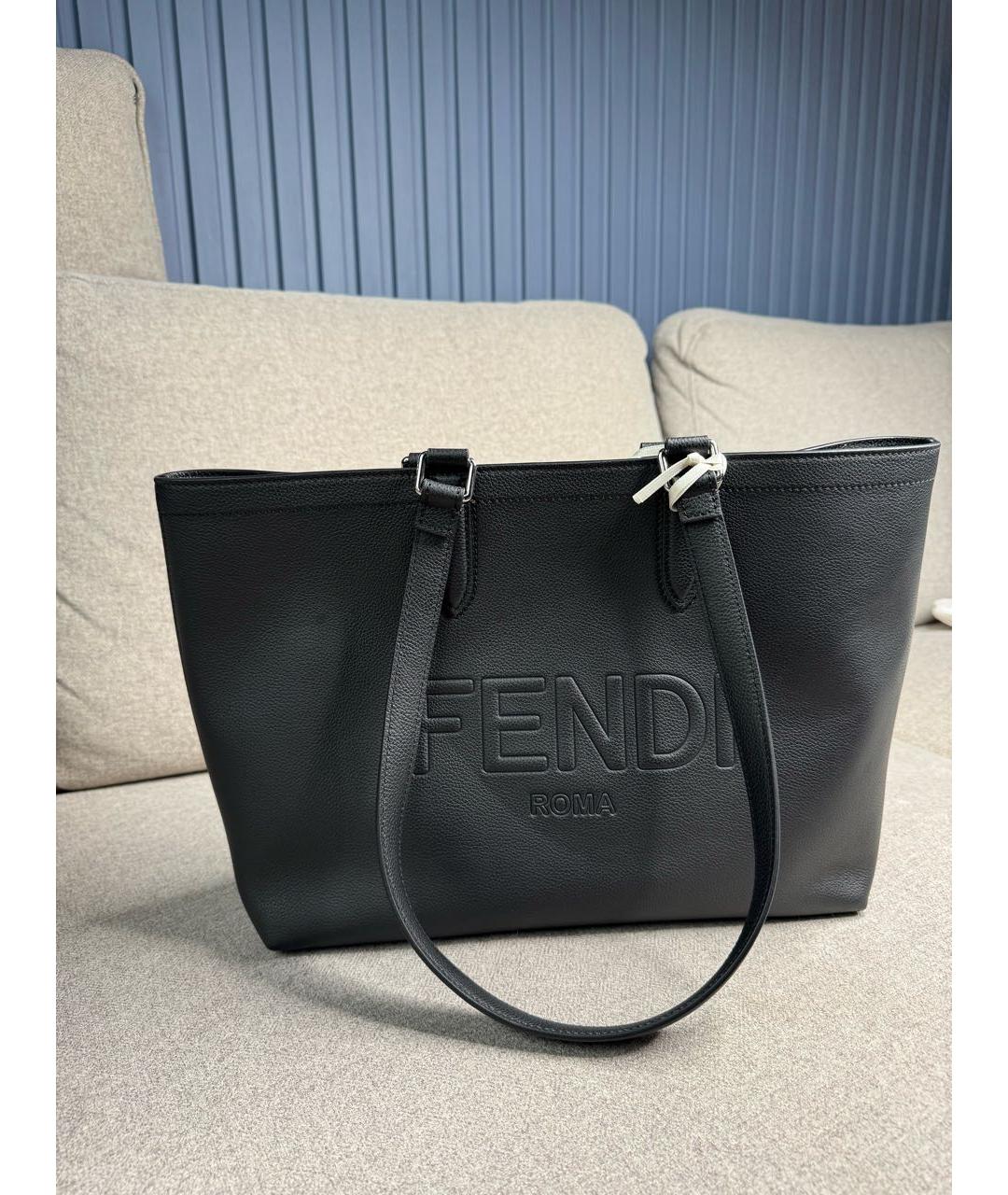 FENDI Черная кожаная сумка тоут, фото 3