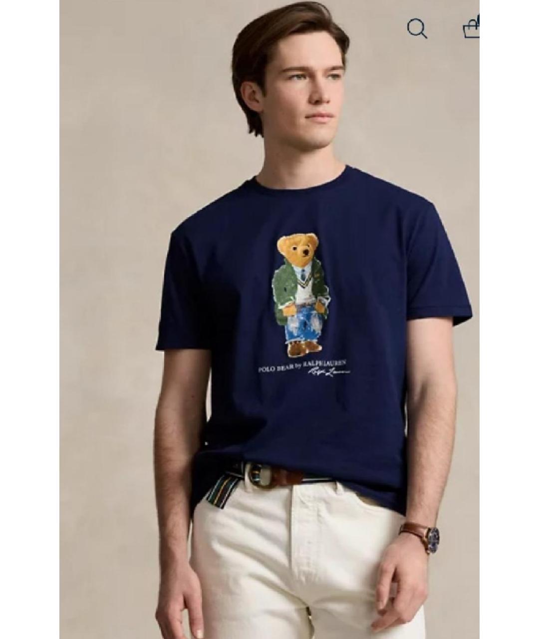 POLO RALPH LAUREN Темно-синяя хлопковая футболка, фото 4