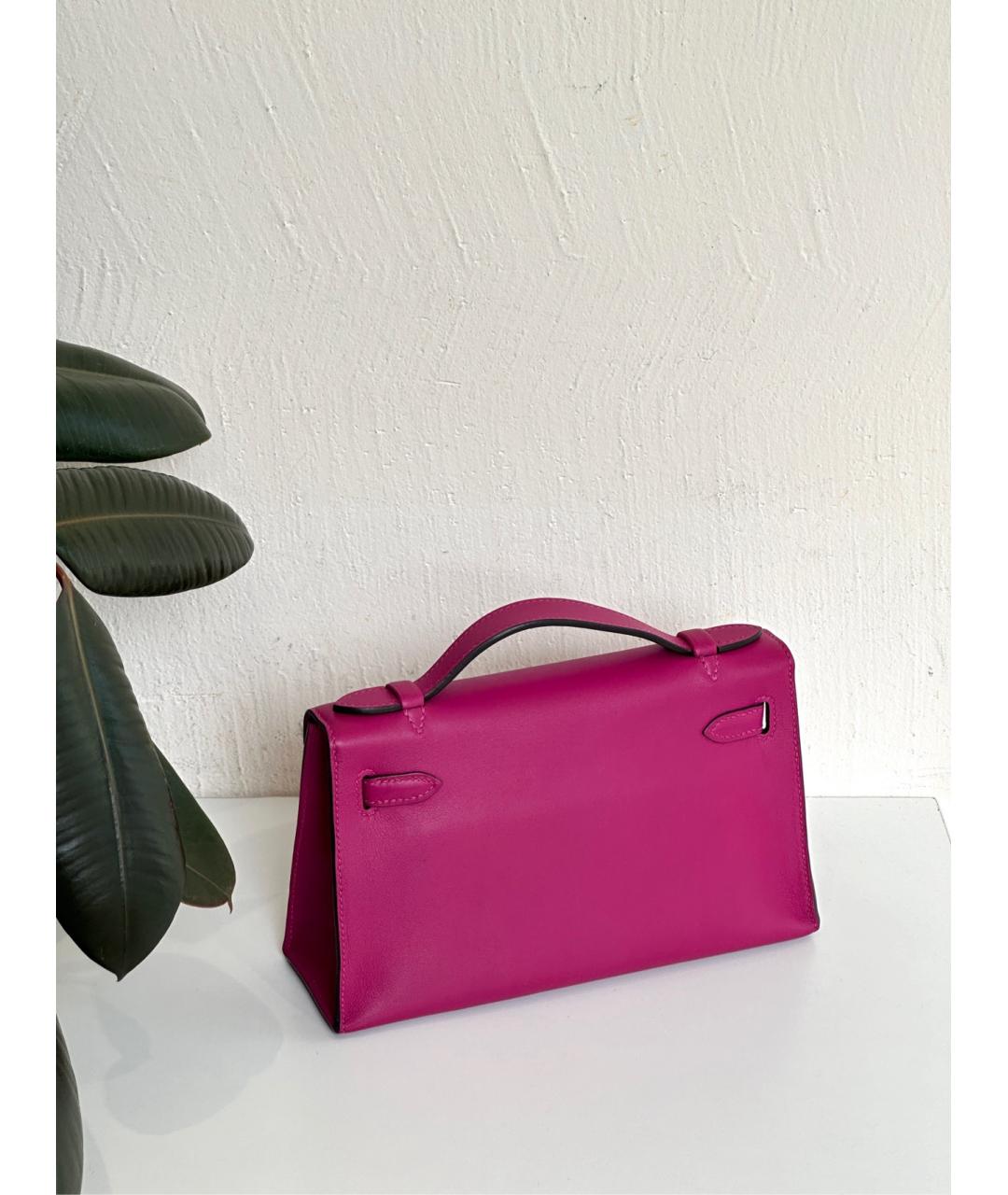 HERMES Фуксия кожаная сумка с короткими ручками, фото 2