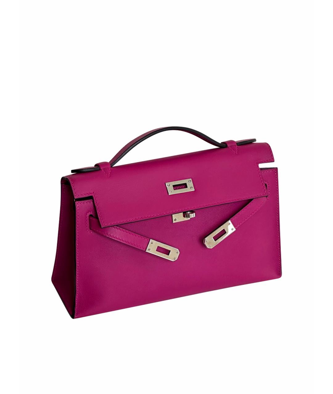 HERMES Фуксия кожаная сумка с короткими ручками, фото 1