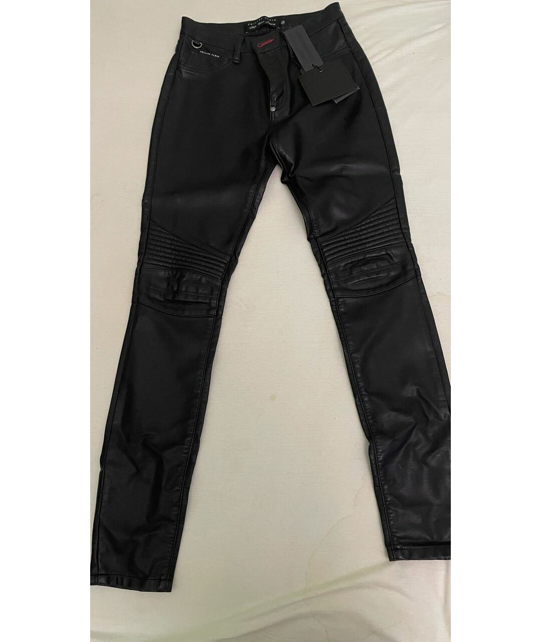 PHILIPP PLEIN Черные кожаные брюки узкие, фото 2