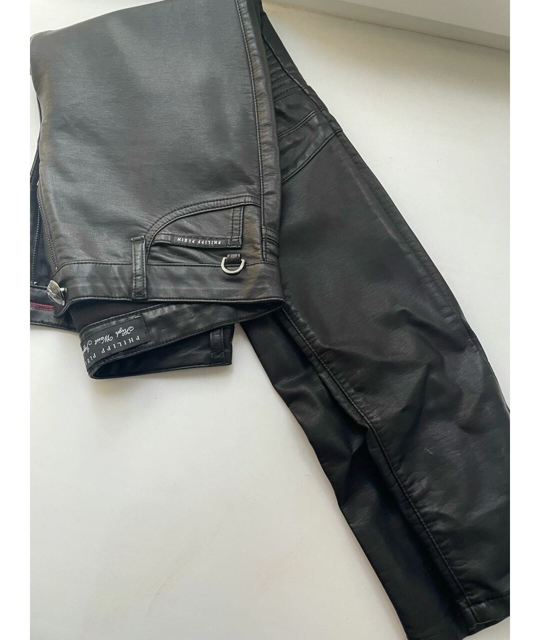 PHILIPP PLEIN Черные кожаные брюки узкие, фото 4