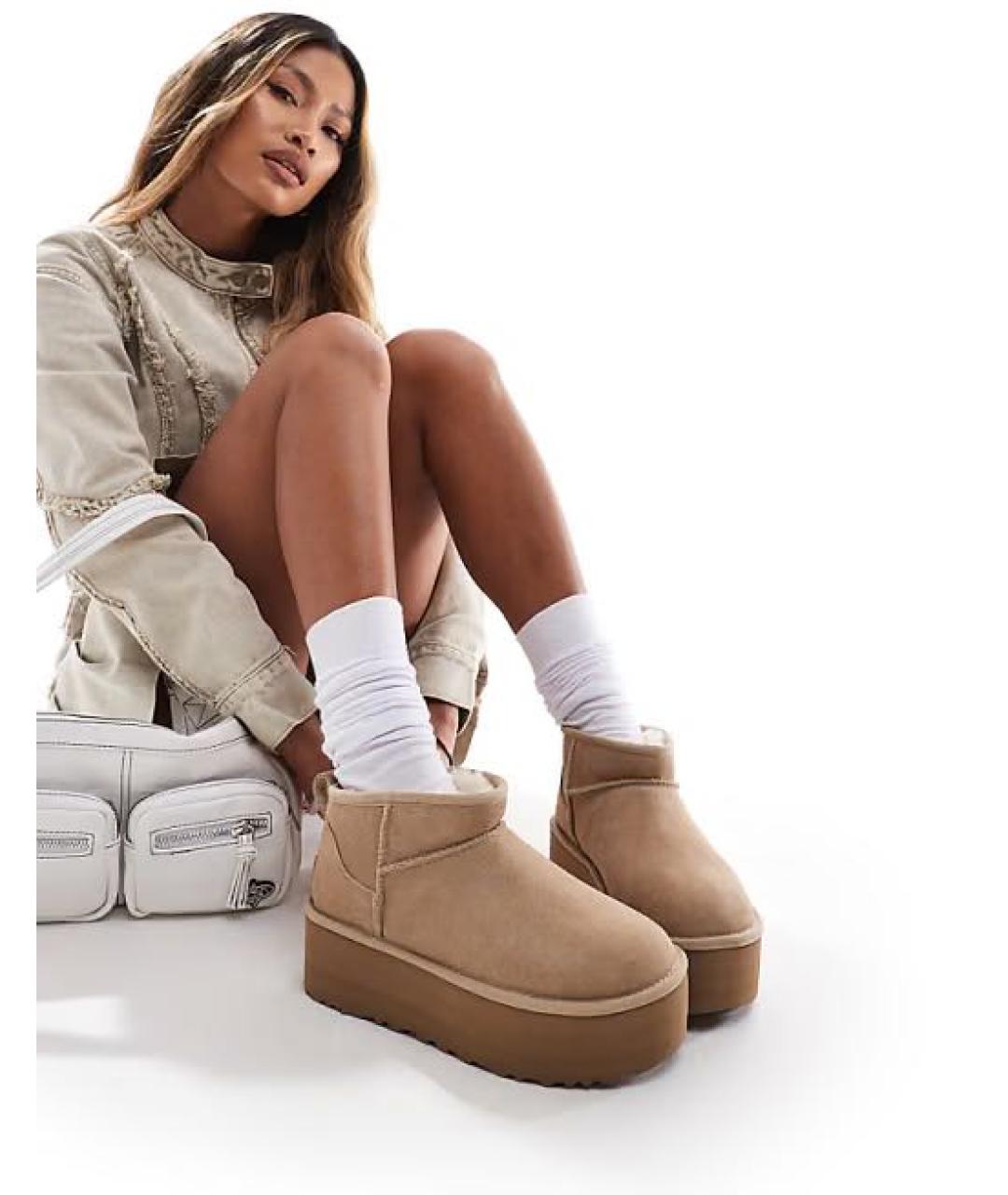 UGG AUSTRALIA Бежевые замшевые сапоги, фото 7