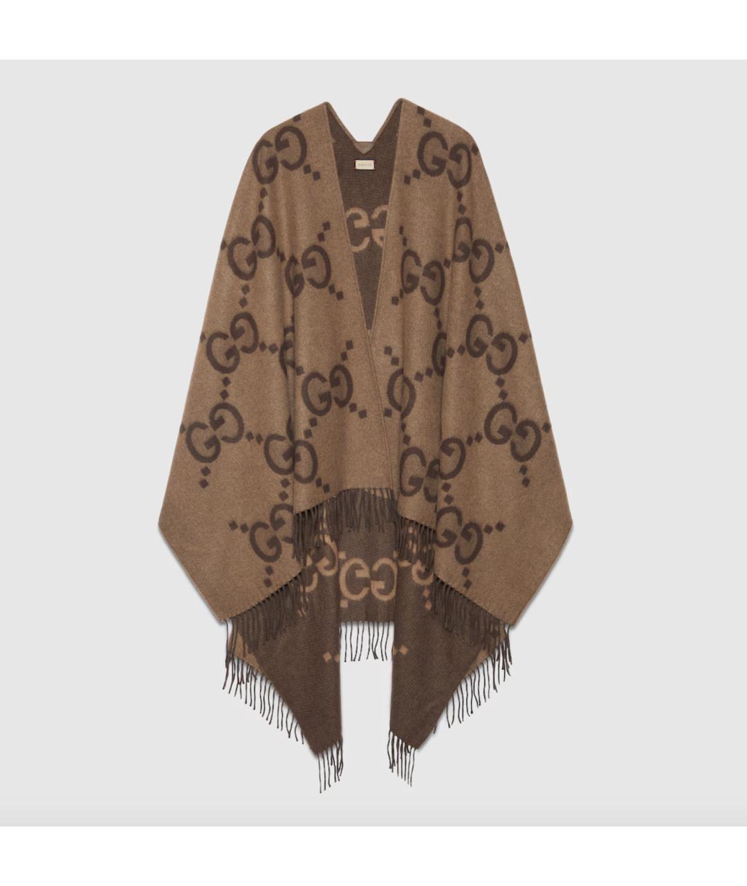 GUCCI Коричневый шерстяной шарф, фото 2