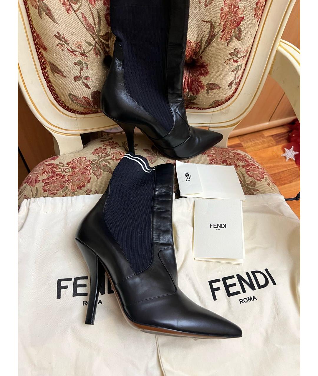 FENDI Черные кожаные ботильоны, фото 6