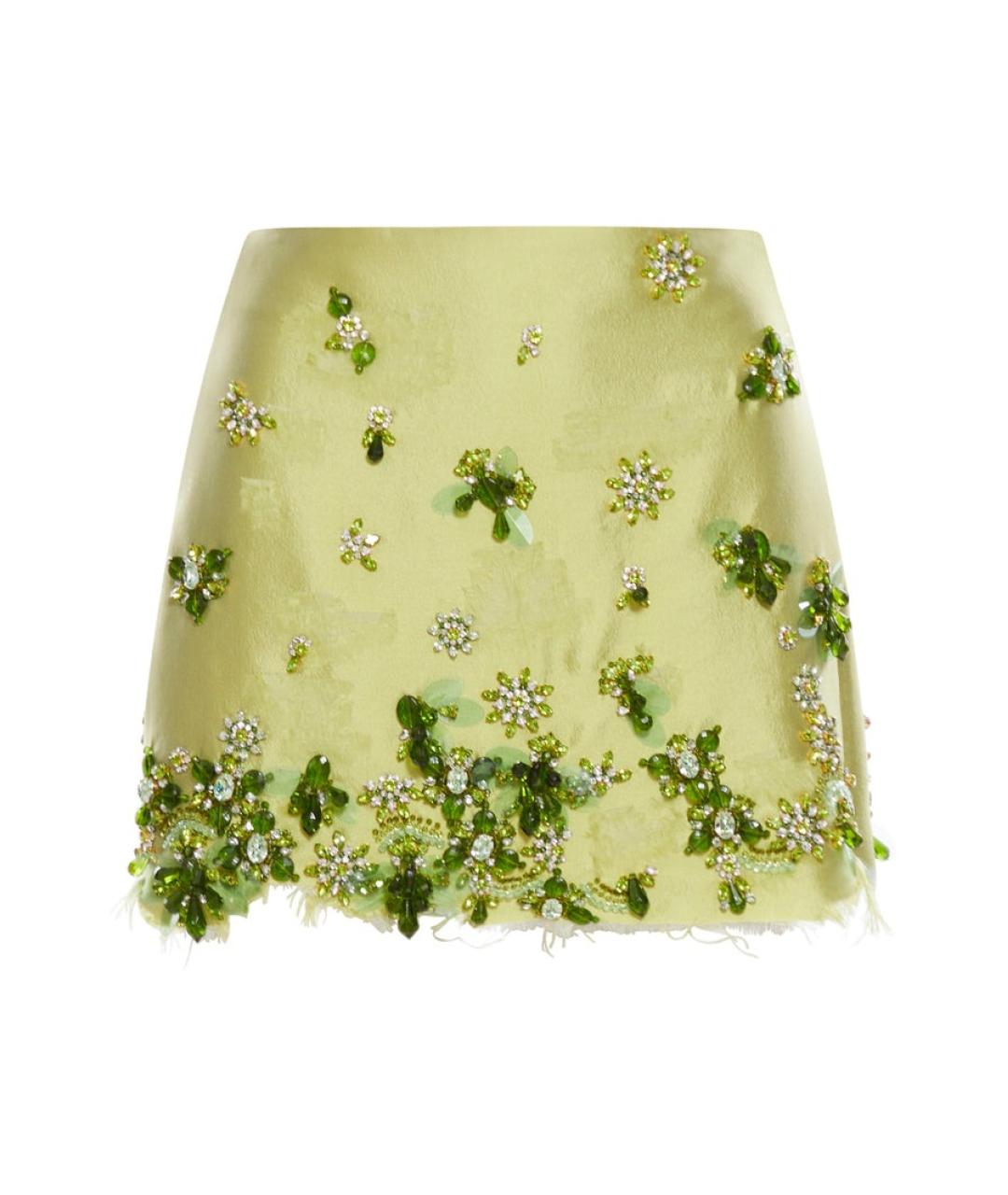 PRADA Салатовая шелковая юбка мини, фото 1
