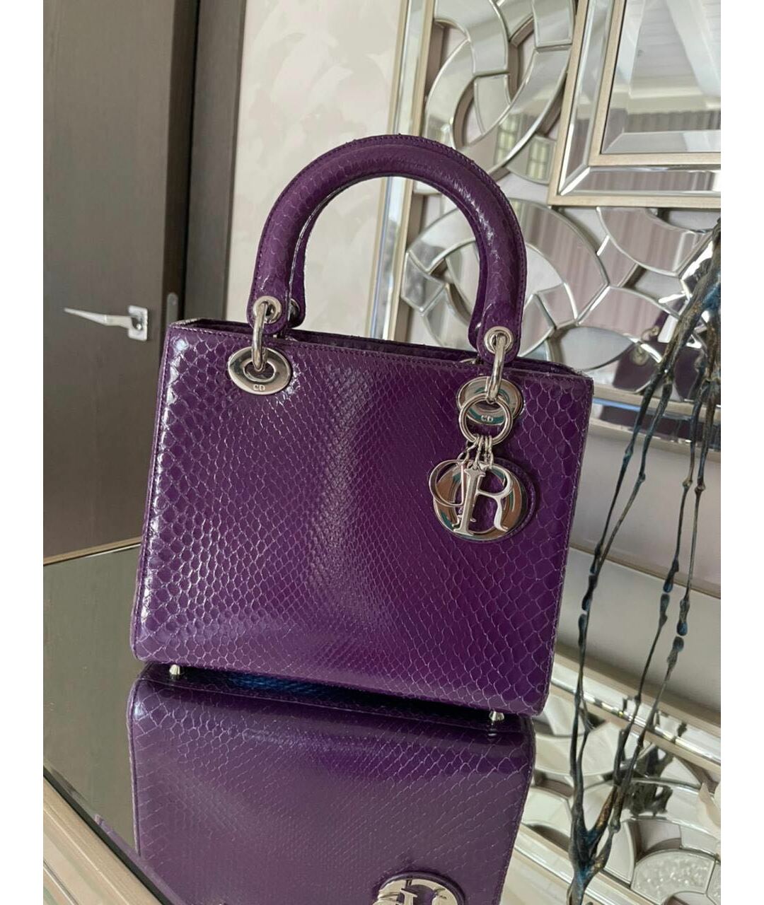 CHRISTIAN DIOR Фиолетовая сумка тоут из экзотической кожи, фото 5