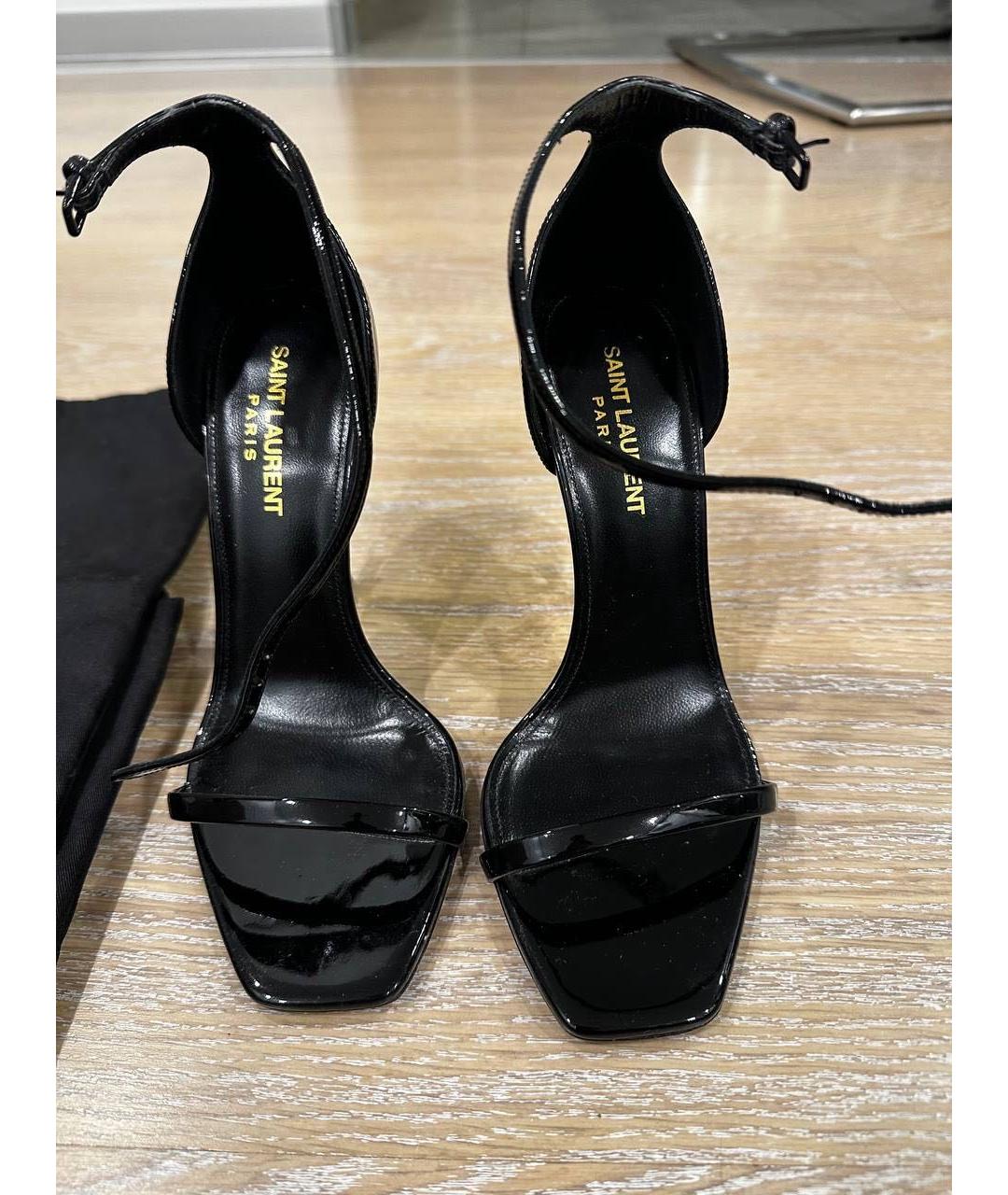 SAINT LAURENT Черные босоножки из лакированной кожи, фото 4