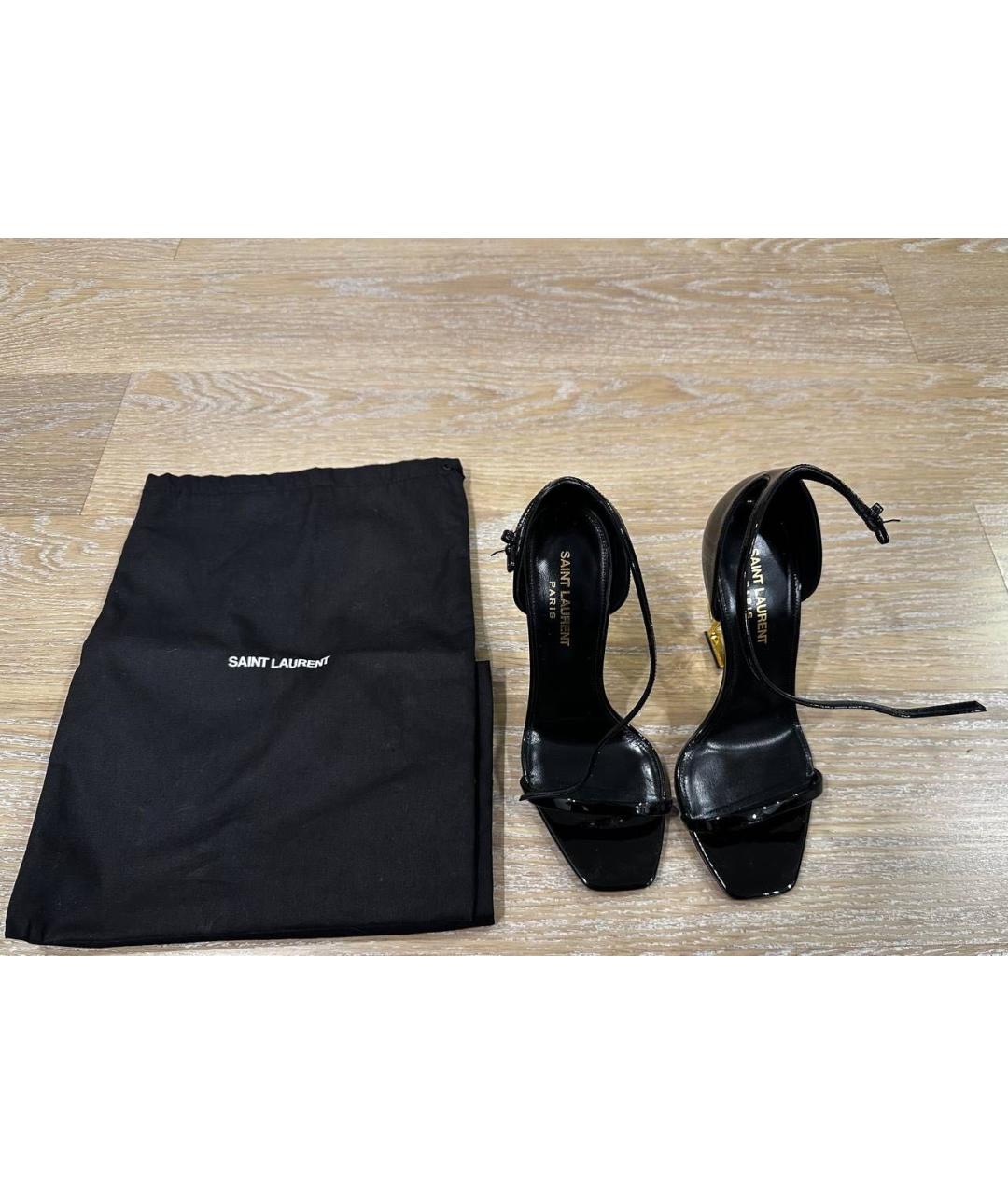 SAINT LAURENT Черные босоножки из лакированной кожи, фото 3