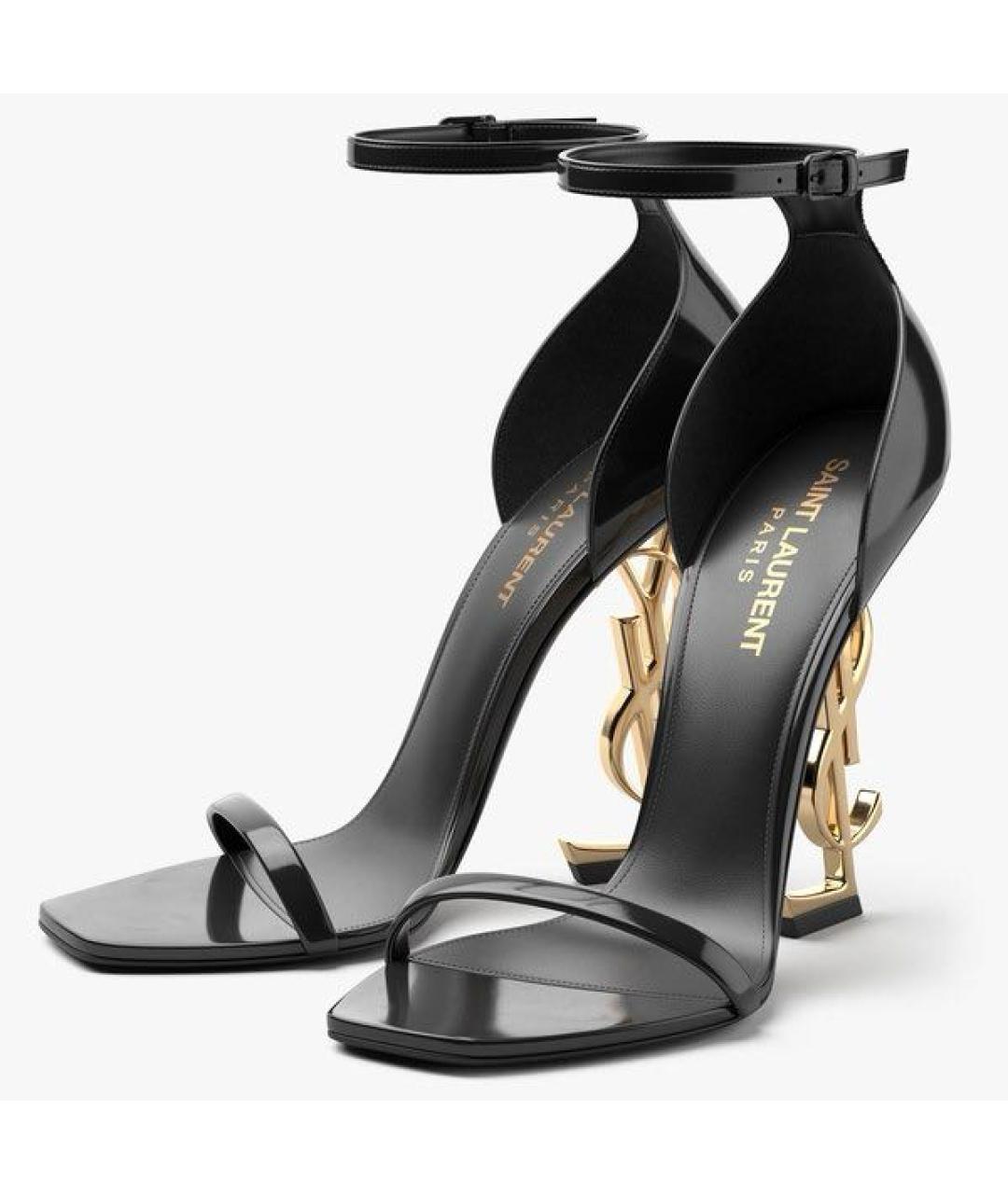 SAINT LAURENT Черные босоножки из лакированной кожи, фото 2