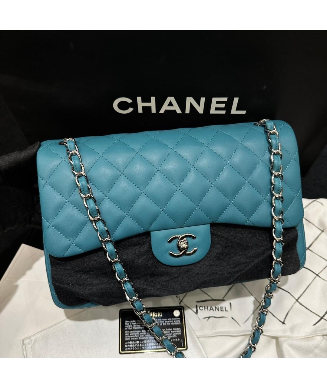 CHANEL Бирюзовая кожаная сумка через плечо, фото 9