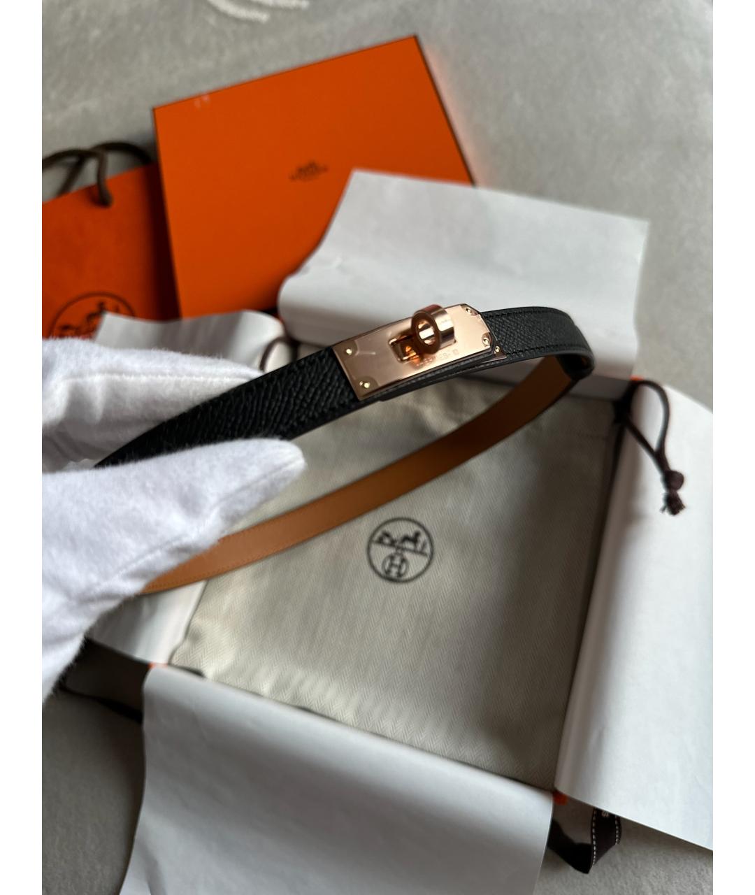 HERMES Черный кожаный ремень, фото 5