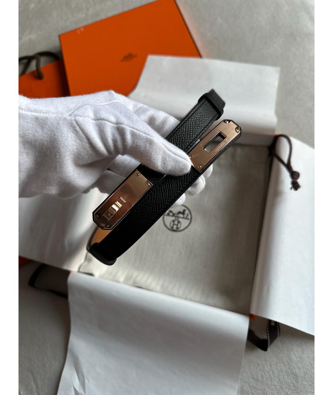 HERMES Черный кожаный ремень, фото 2