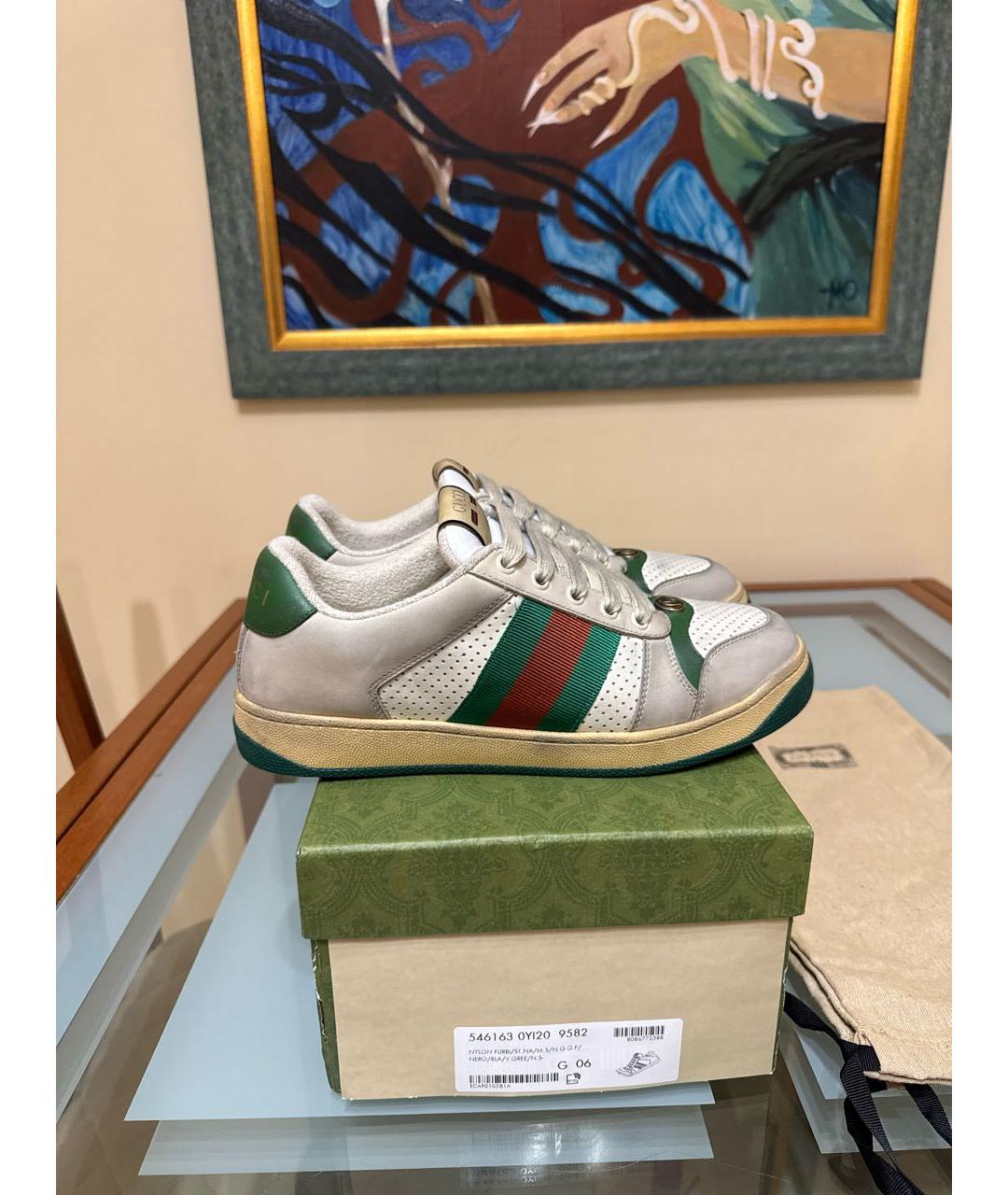 GUCCI Бежевые кожаные низкие кроссовки / кеды, фото 5