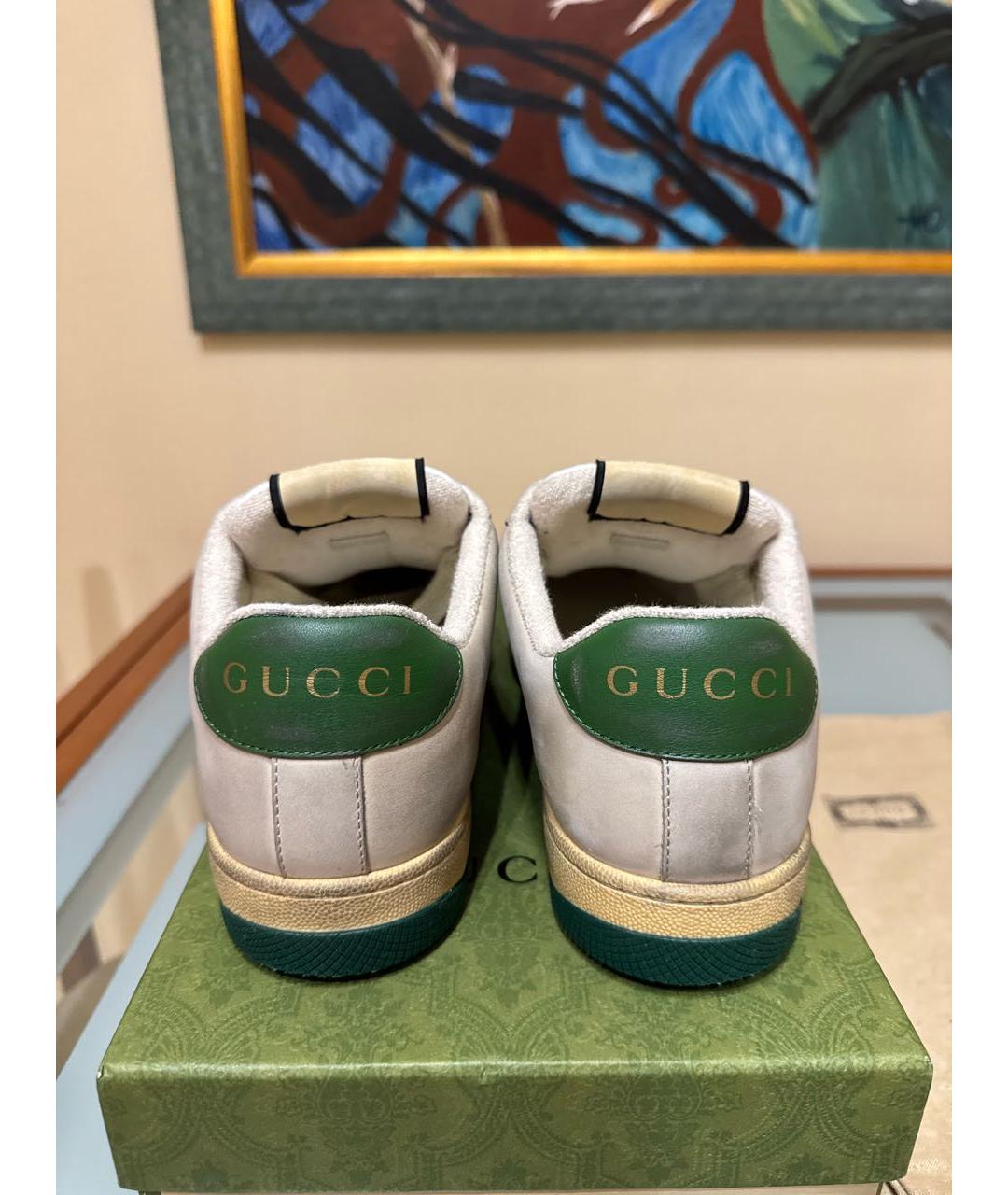 GUCCI Бежевые кожаные низкие кроссовки / кеды, фото 4