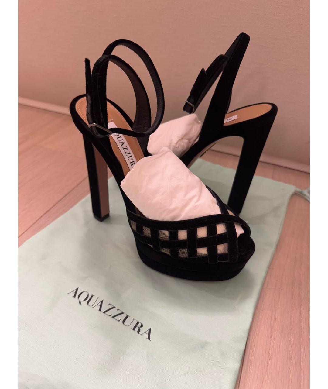 AQUAZZURA Черные бархатные босоножки, фото 7