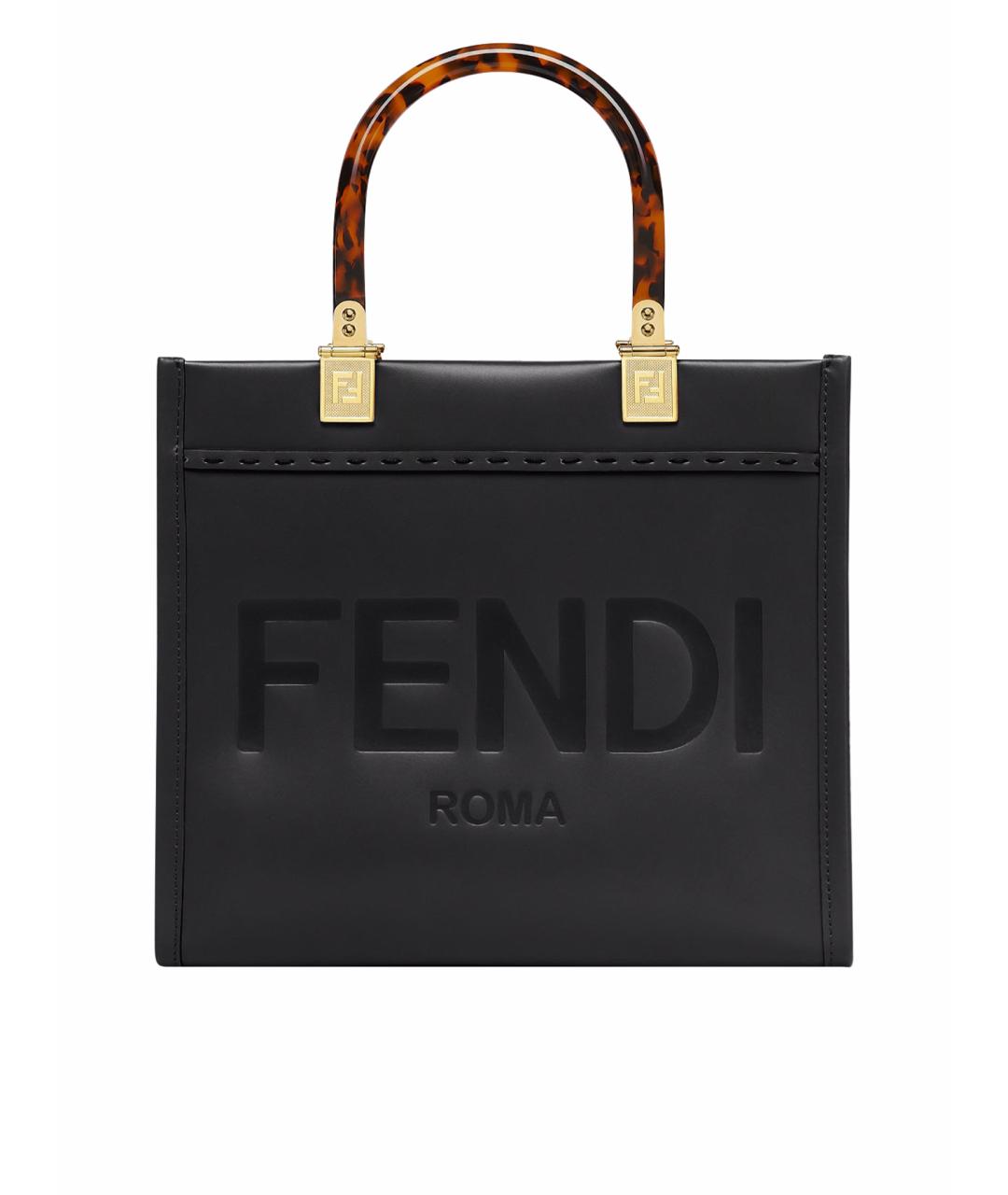 FENDI Черная кожаная сумка тоут, фото 1