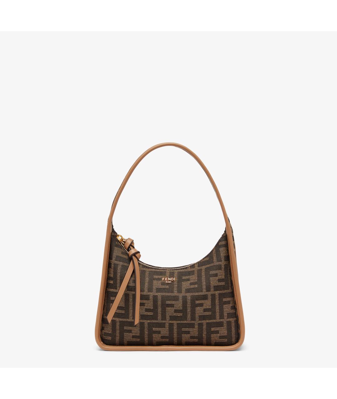 FENDI Коричневая тканевая сумка с короткими ручками, фото 7