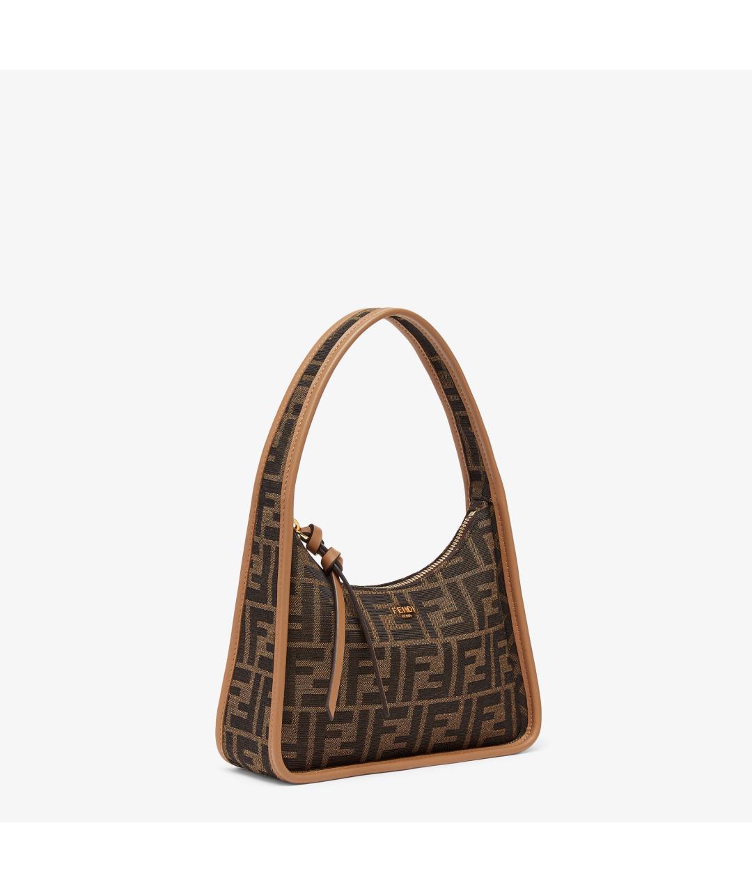 FENDI Коричневая тканевая сумка с короткими ручками, фото 3
