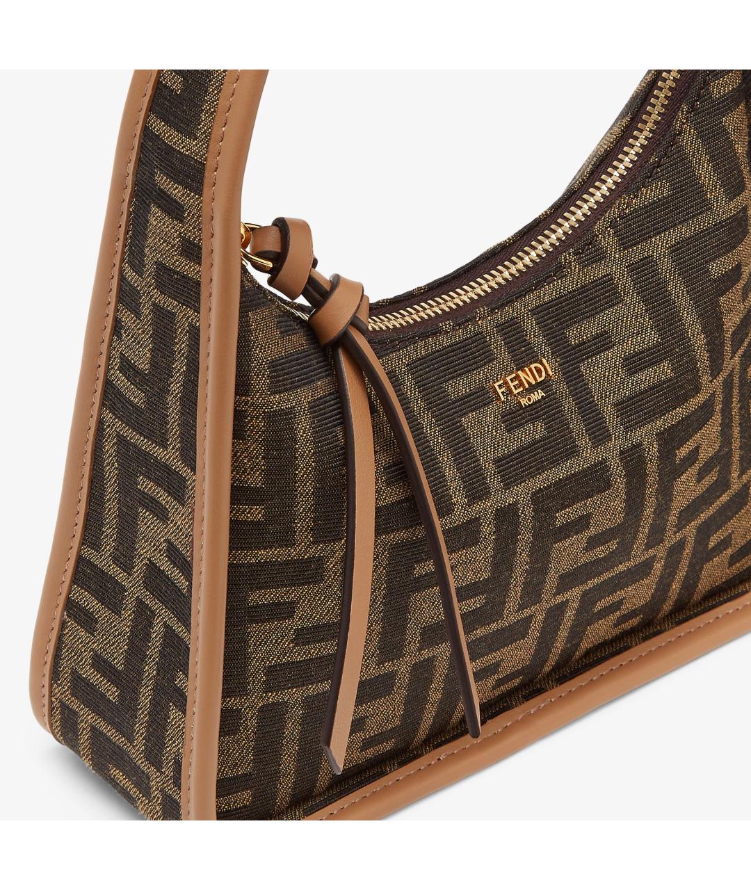 FENDI Коричневая тканевая сумка с короткими ручками, фото 6