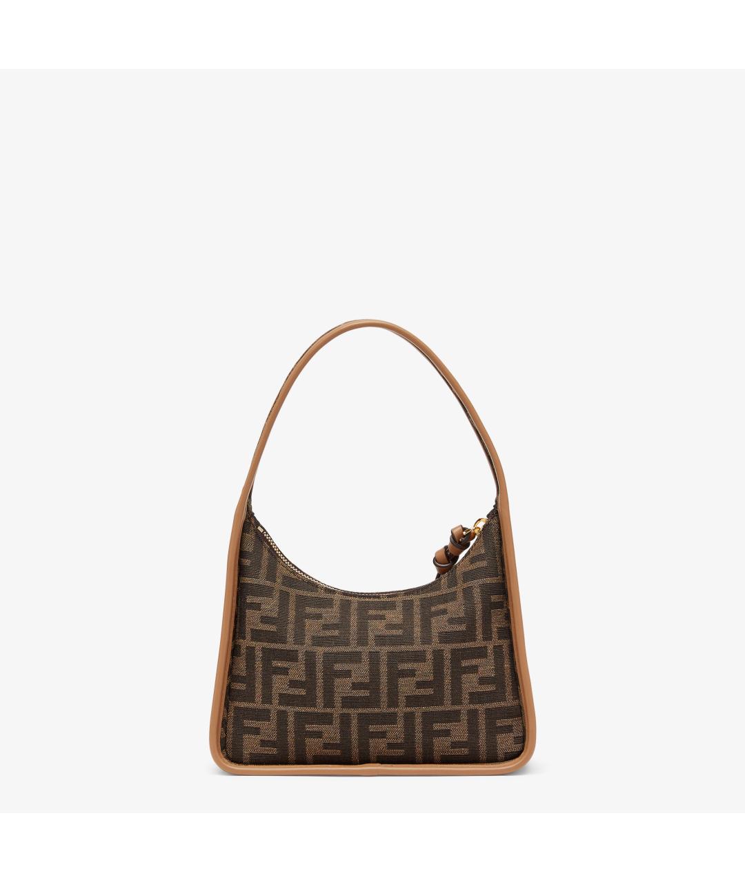 FENDI Коричневая тканевая сумка с короткими ручками, фото 4