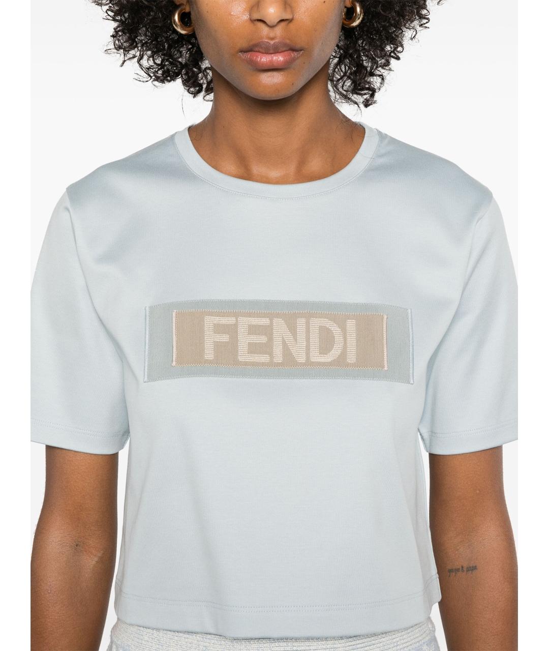 FENDI Голубая хлопковая футболка, фото 5