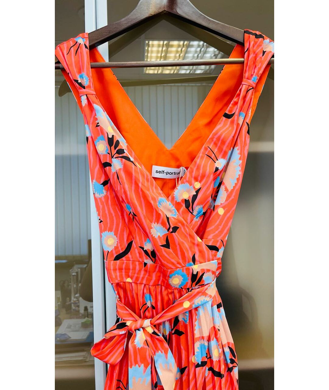SELF-PORTRAIT Коралловое полиэстеровое повседневное платье, фото 2