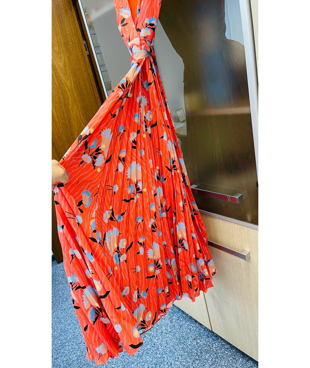 SELF-PORTRAIT Коралловое полиэстеровое повседневное платье, фото 4