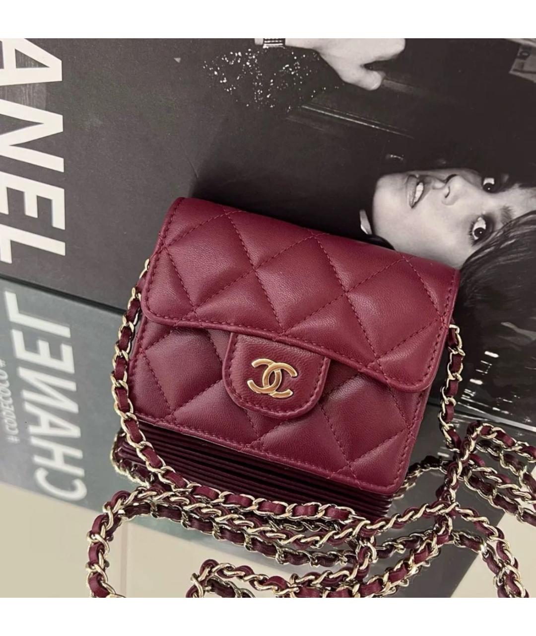 CHANEL Бордовая кожаная сумка через плечо, фото 4