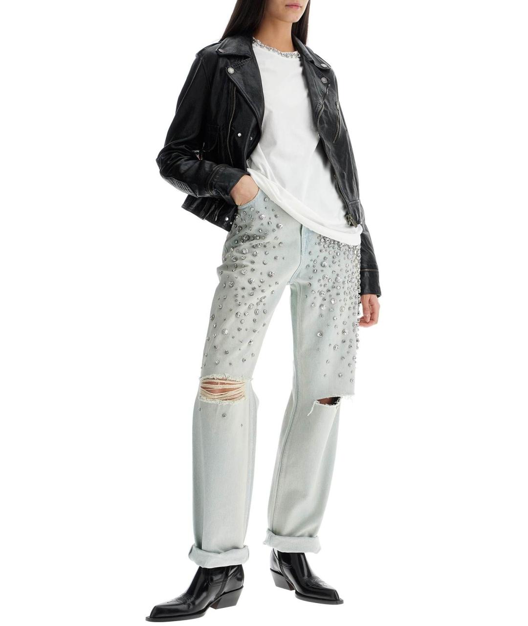 GOLDEN GOOSE DELUXE BRAND Голубые хлопковые прямые джинсы, фото 3