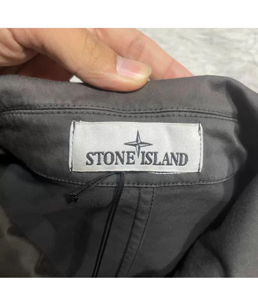 STONE ISLAND Антрацитовая хлопковая кэжуал рубашка, фото 4