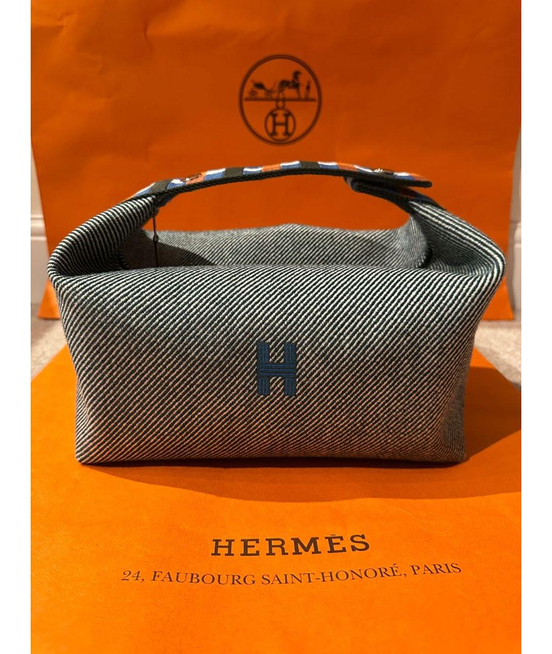 HERMES Синяя тканевая косметичка, фото 7